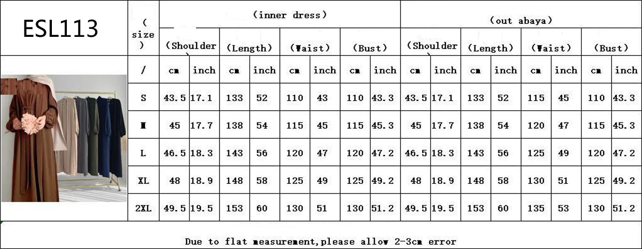 New Abaya Set Crinkle Fabric Open Abaya+Inner Long Dress Islamic Clothing Muslim Women Dresses Set