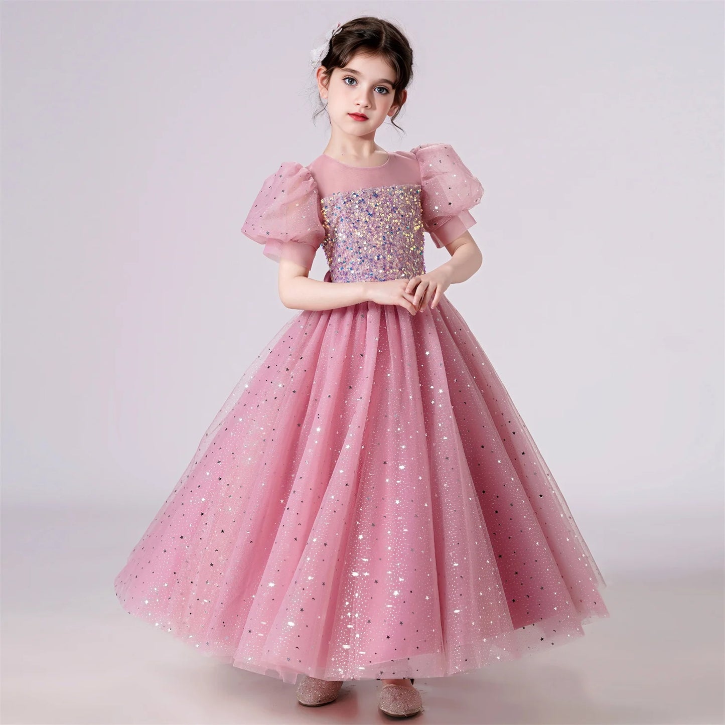 Kids Girl Princess White Long Dress For Occasions And Boy 2pcs Shirt+Pant Suit