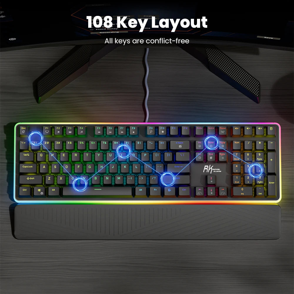 RK ROYAL KLUDGE RK918 Brazilian Portuguese Mechanical Keyboard 108 Keys RGB Backlight Gaming Keyboards with Side Lamp Hand Rest