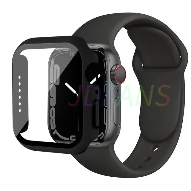 Glass+Case+Strap for Apple Watch Band 42mm 44mm 41mm 40mm 38mm 45mm 49mm Screen Protectors for Apple IWatch Series 8 7 6 SE 5 4