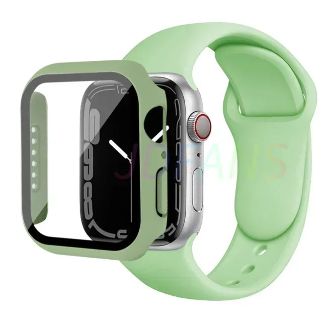 Glass+Case+Strap for Apple Watch Band 42mm 44mm 41mm 40mm 38mm 45mm 49mm Screen Protectors for Apple IWatch Series 8 7 6 SE 5 4