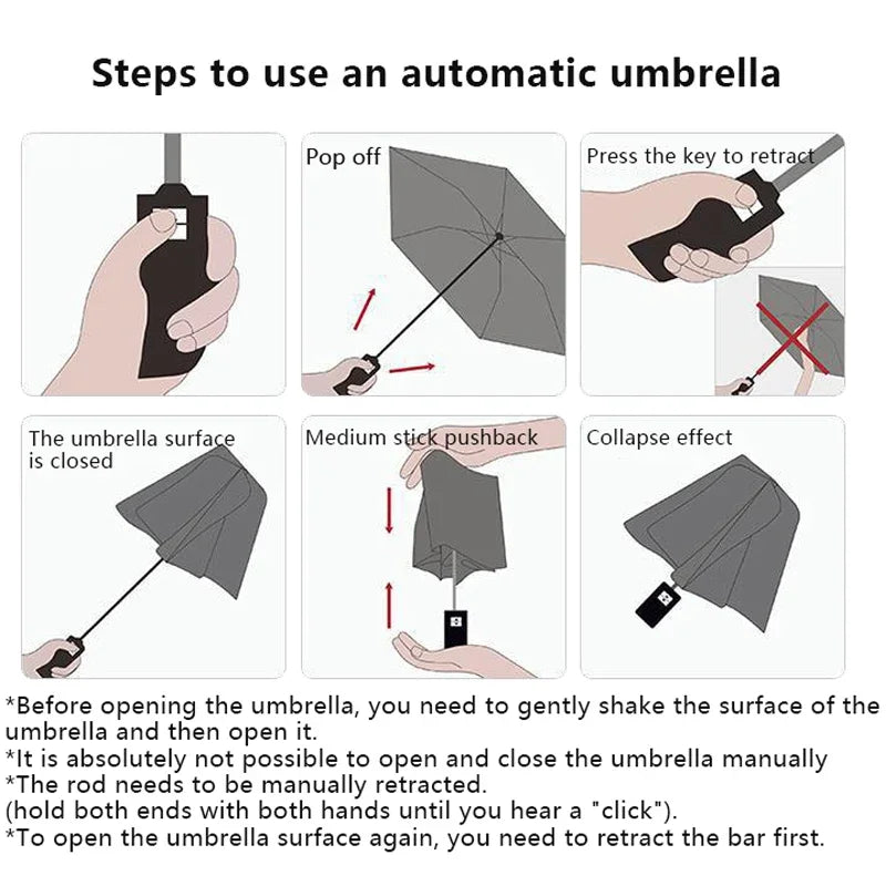 Windproof Light Folding Portable  Casual Waterproof Rotating Lock Vinyl Automatic Umbrella