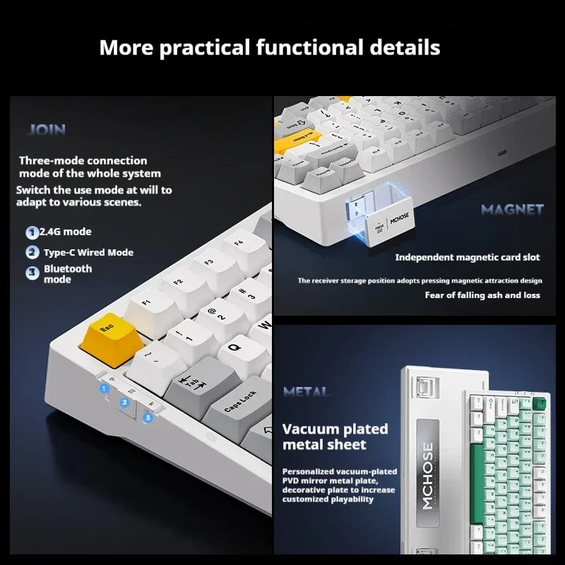 MCHOSE G75 Pro Mechanical Keyboards RGB Hot Swap Gasket Wireless Tri-mode Customized Gaming Keyboard Pc E-Sports Accessories