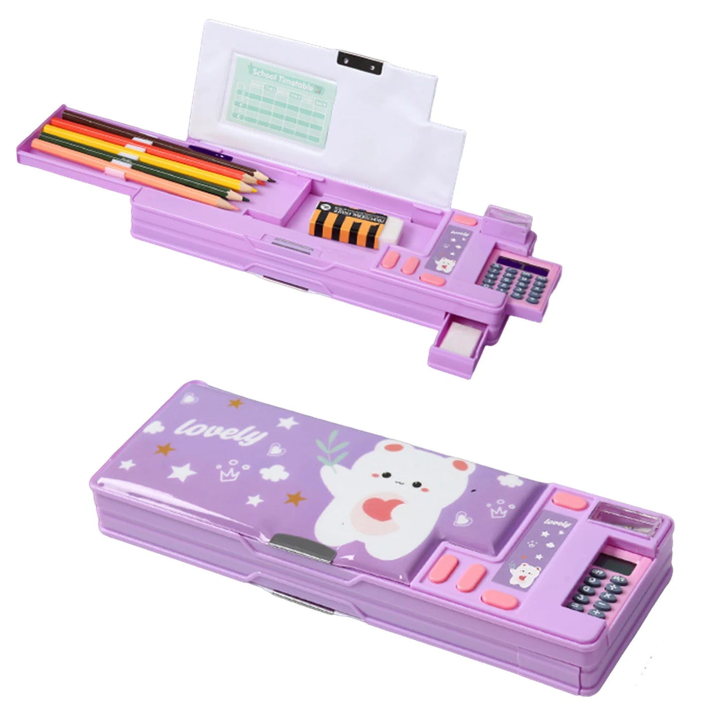 Plastic Stationery Organizer Box Unicorn Bear Astronaut Stationery Pencil Case School Gifts for Kids Teens Supplies