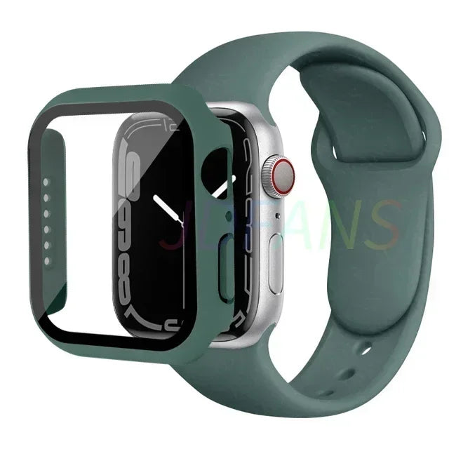 Glass+Case+Strap for Apple Watch Band 42mm 44mm 41mm 40mm 38mm 45mm 49mm Screen Protectors for Apple IWatch Series 8 7 6 SE 5 4