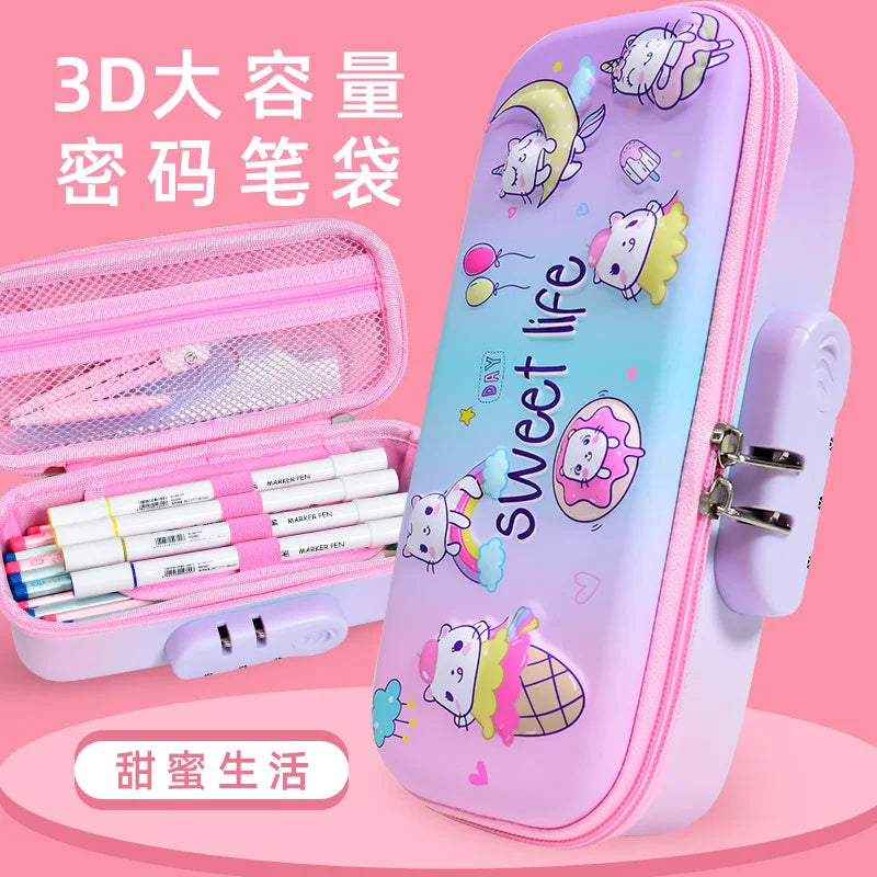 Plastic Stationery Organizer Box Unicorn Bear Astronaut Stationery Pencil Case School Gifts for Kids Teens Supplies