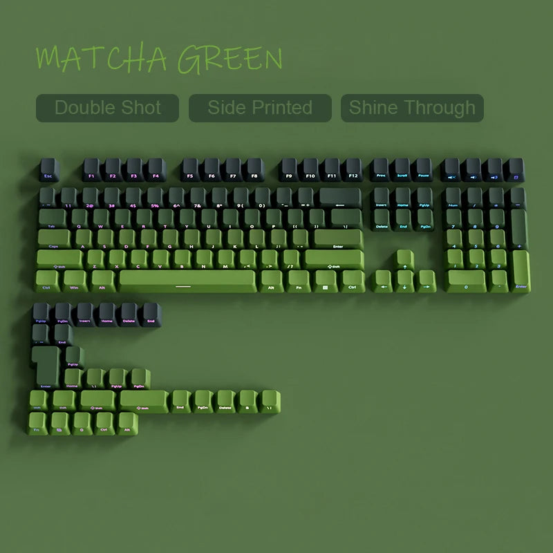 135 Keys Green Hill PBT Double Shot Keycaps Shine Through Side Print Keycaps OEM Profile for Cherry MX Switches Gaming Keyboards