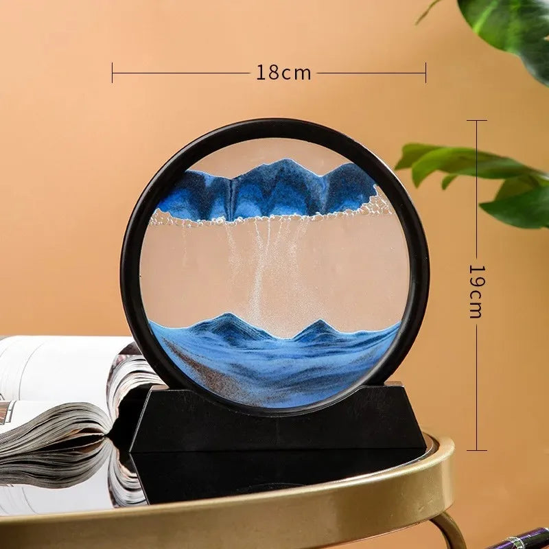 3D Hourglass Quicksand Moving Sand Art Picture Round Glass Deep Sea Sandscape Craft Flowing Painting