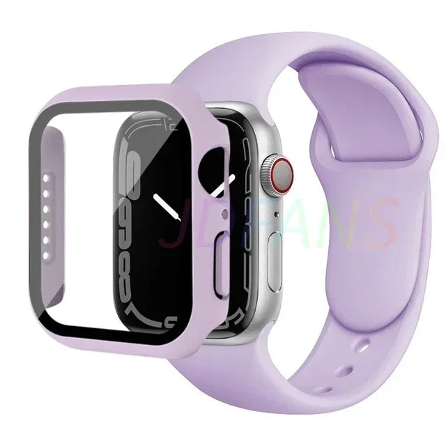Glass+Case+Strap for Apple Watch Band 42mm 44mm 41mm 40mm 38mm 45mm 49mm Screen Protectors for Apple IWatch Series 8 7 6 SE 5 4