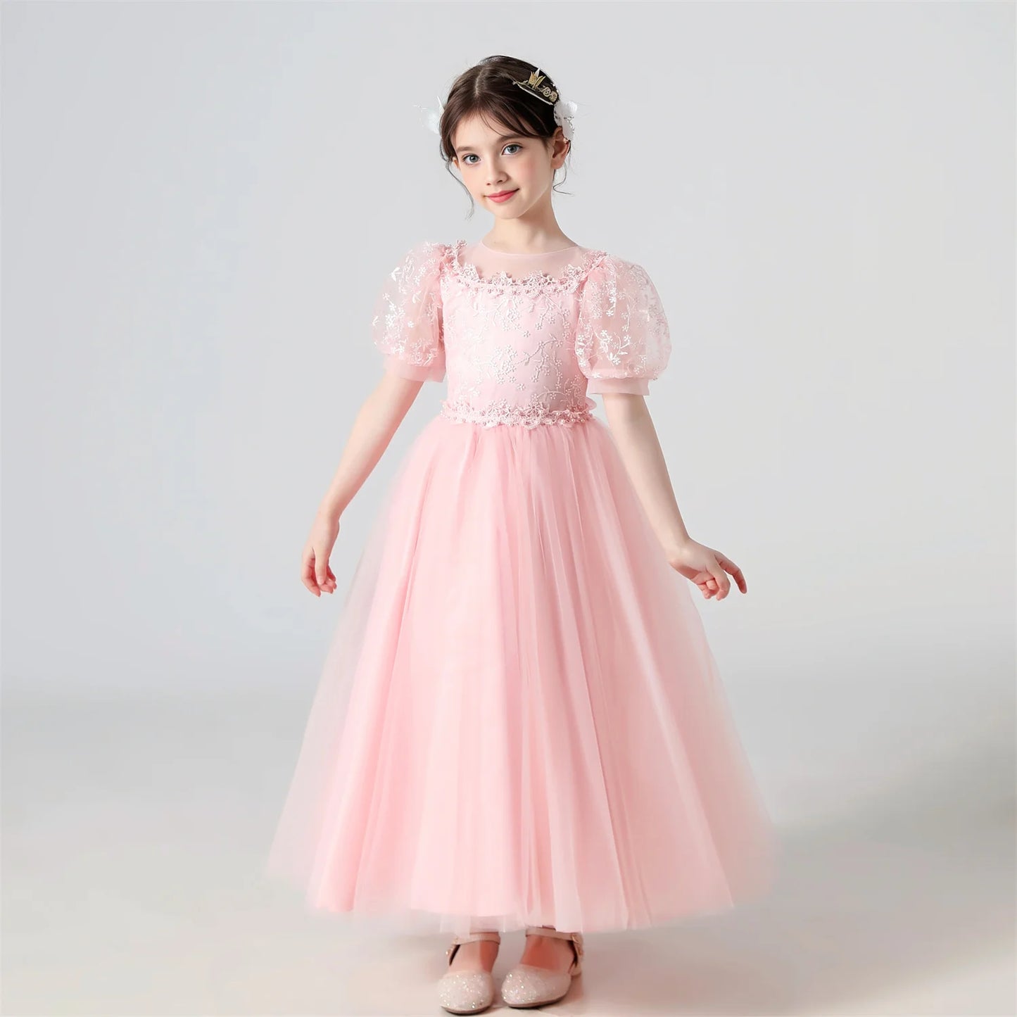 Kids Girl Princess White Long Dress For Occasions And Boy 2pcs Shirt+Pant Suit
