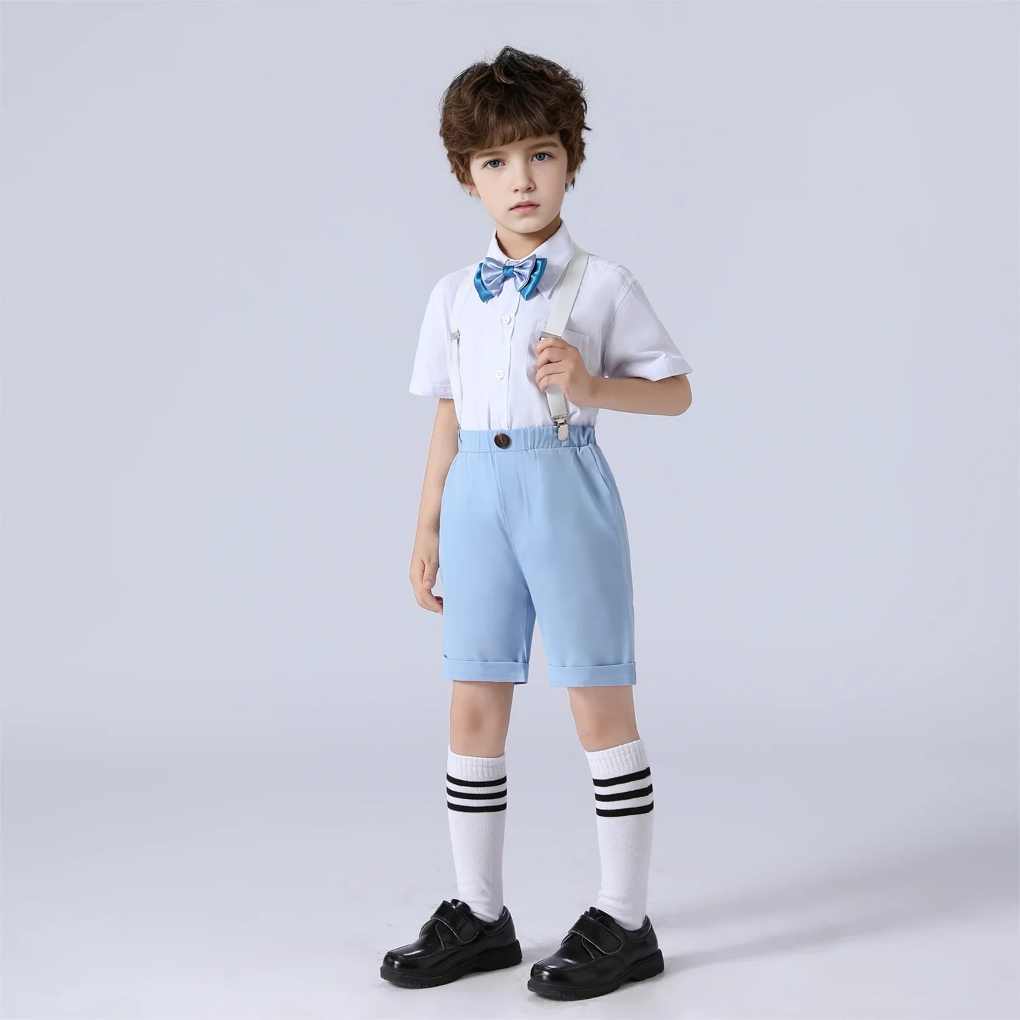 Kids Girl Princess White Long Dress For Occasions And Boy 2pcs Shirt+Pant Suit