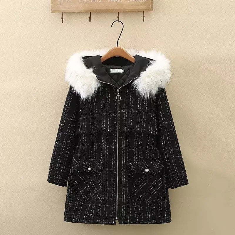 Quality Winter Jacket Detachable Fur Collar Hooded, Cotton And Thickened Windbreaker Tweed Fabric