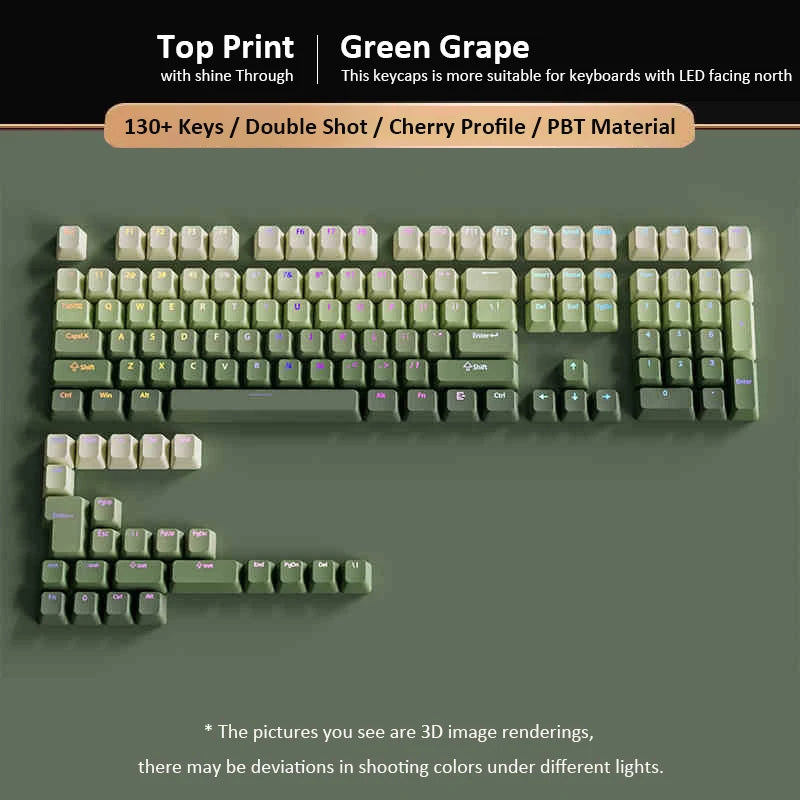135 Keys Green Hill PBT Double Shot Keycaps Shine Through Side Print Keycaps OEM Profile for Cherry MX Switches Gaming Keyboards