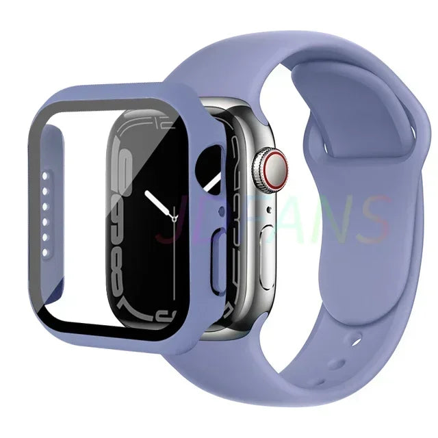 Glass+Case+Strap for Apple Watch Band 42mm 44mm 41mm 40mm 38mm 45mm 49mm Screen Protectors for Apple IWatch Series 8 7 6 SE 5 4