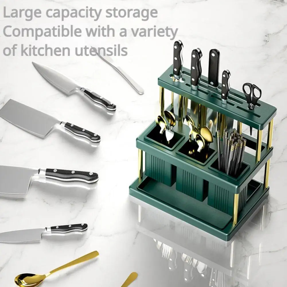 Kitchen Organizer Shelf Wall-mounted Spice Storage Rack Multifunctional Cutter And Cutlery Drainer Rack PP Space Saving Rack